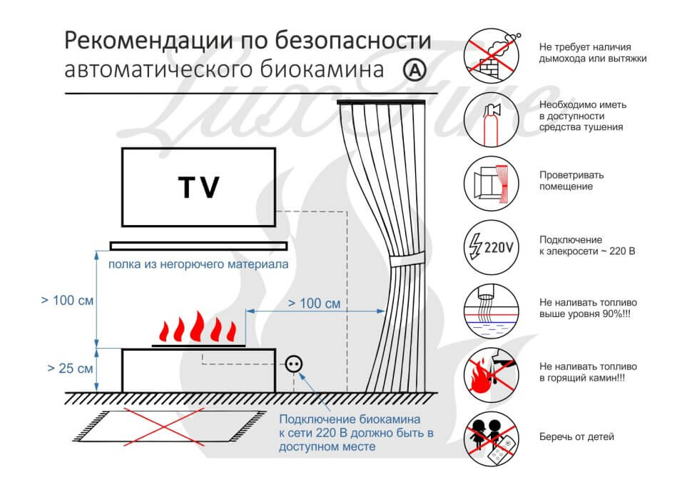 Автоматический биокамин Lux Fire Smart Flame 800 RC INOX